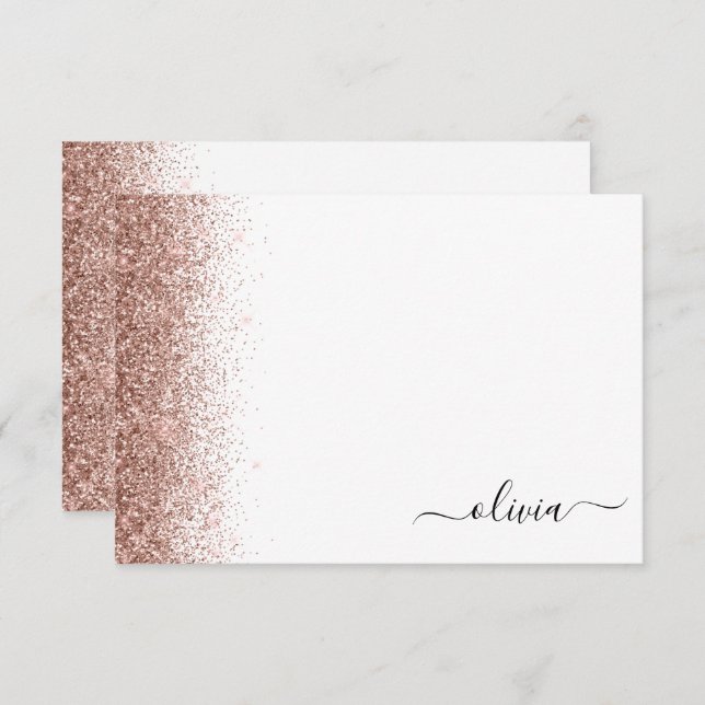 Rose Gold Blush Pink Glitter Script Monogram Girly Thank You Card (Front/Back)