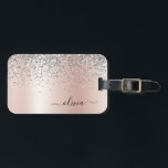 Rose Gold - Blush Pink Glitter Silver Monogram Luggage Tag<br><div class="desc">Rose Gold - Blush Pink and Silver Faux Foil Metallic Sparkle Glitter Brushed Metal Monogram Name and Initial Bag or Luggage Tag. This makes the perfect sweet 16 birthday,  wedding,  bridal shower,  anniversary,  baby shower or bachelorette party gift for someone that loves glam luxury and chic styles.</div>