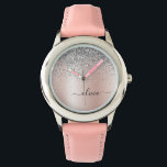 Rose Gold - Blush Pink Glitter Silver Monogram Watch<br><div class="desc">Rose Gold - Blush Pink and Silver Faux Foil Metallic Sparkle Glitter Brushed Metal Monogram Name Watch. This makes the perfect sweet 16 birthday,  wedding,  bridal shower,  anniversary,  baby shower or bachelorette party gift for someone that loves glam luxury and chic styles.</div>