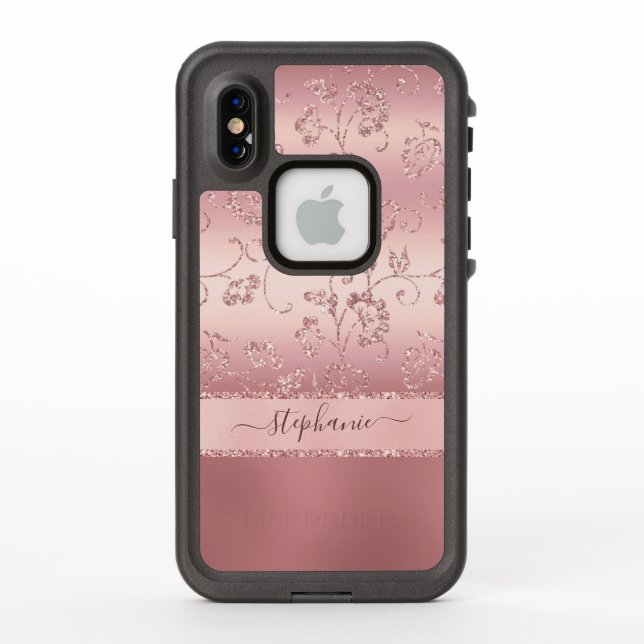 Rose Gold Blush Pink Glitter Sparkle Floral LifeProof iPhone Case (Back)