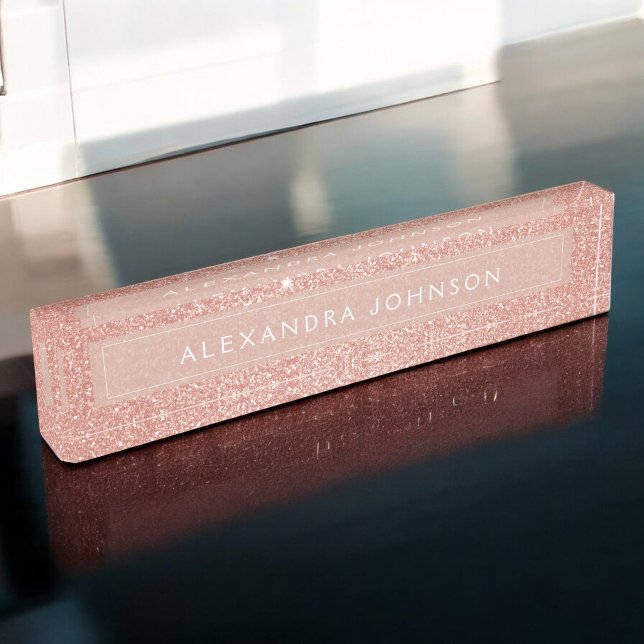 Rose Gold Blush Pink Glitter Sparkle Modern Nameplate (Creator Uploaded)