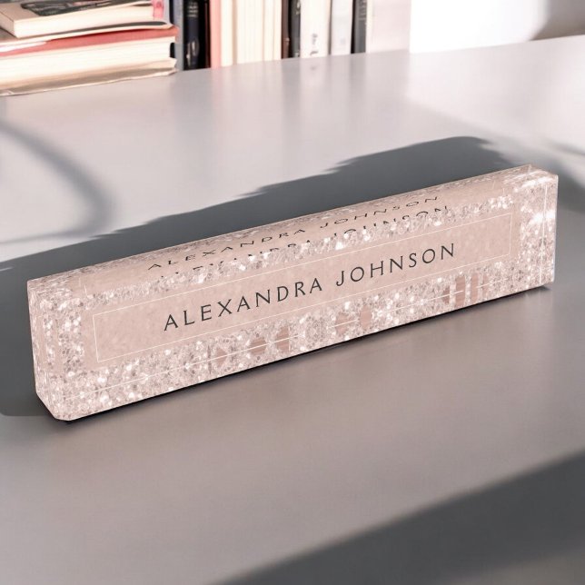 Rose Gold - Blush Pink Glitter Sparkle Modern Nameplate (Creator Uploaded)
