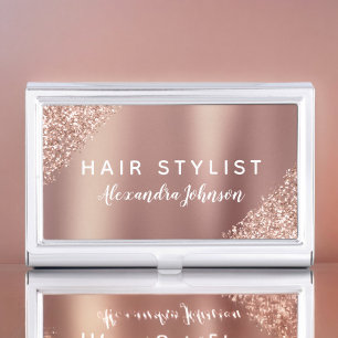 Rose Gold - Blush Pink Glitter Sparkle Monogram Business Card Holder