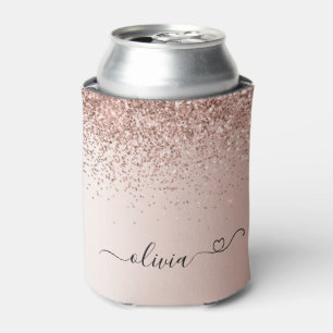 Rose Gold - Blush Pink Glitter Sparkle Monogram Ca Can Cooler