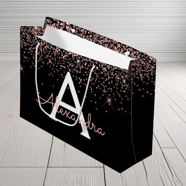 Rose Gold Blush Pink Glitter & Sparkle Monogram Large Gift Bag (Creator Uploaded)