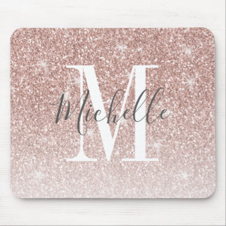 Rose Gold Blush Pink Glitter Sparkle Monogram Name Mouse Mat
