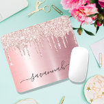 Rose gold blush pink glitter sparkle monogram name mouse mat<br><div class="desc">An elegant, girly and glamourous. Rose gold glitter drip, paint dripping look. Rose gold and blush pink faux metallic looking background. Personalise and add your name, written with a modern hand lettered style script with swashes. Dark grey coloured letters. To keep the swashes only delete the sample name, leave the...</div>