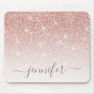 Rose Gold Blush Pink Glitter Sparkle Your Name Mouse Mat