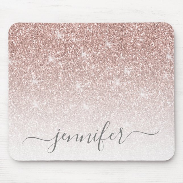 Rose Gold Blush Pink Glitter Sparkle Your Name Mouse Mat (Front)