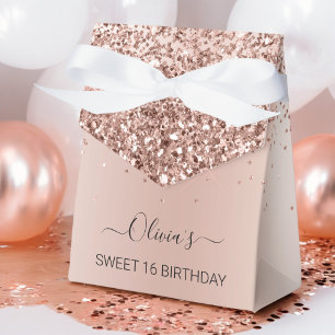 Rose Gold - Blush Pink Glitter Sweet 16 Birthday Favour Box