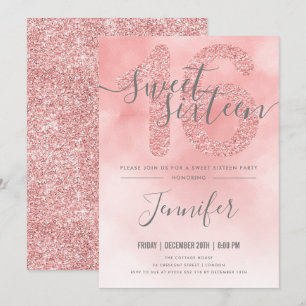 Rose Gold Blush Pink Glitter Sweet 16 Invitation