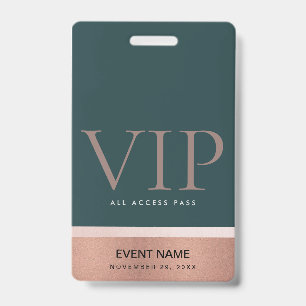 ROSE GOLD BLUSH PINK GREEN VIP EVENT ACCESS PASS ID BADGE