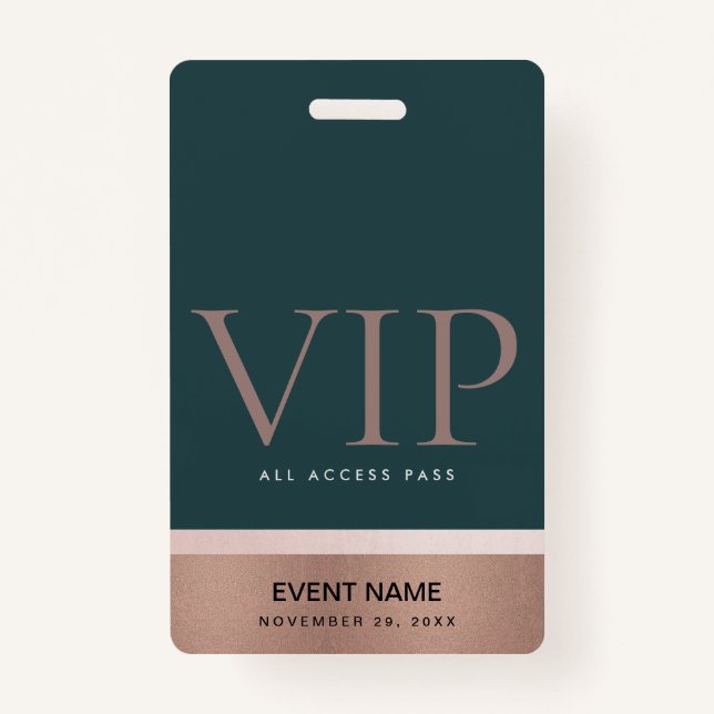ROSE GOLD BLUSH PINK GREEN VIP EVENT ACCESS PASS ID BADGE (Front)