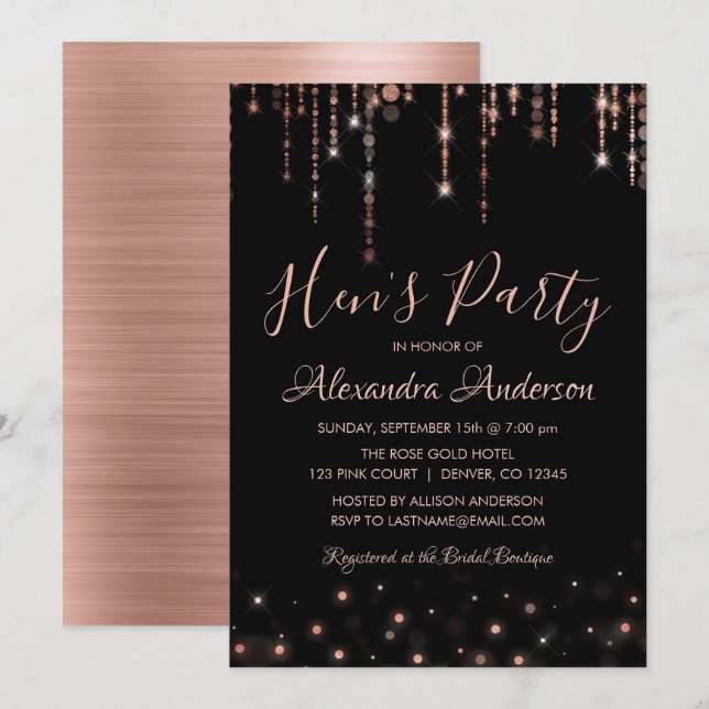 Rose Gold - Blush Pink Hen's Party Invitation (Front/Back)
