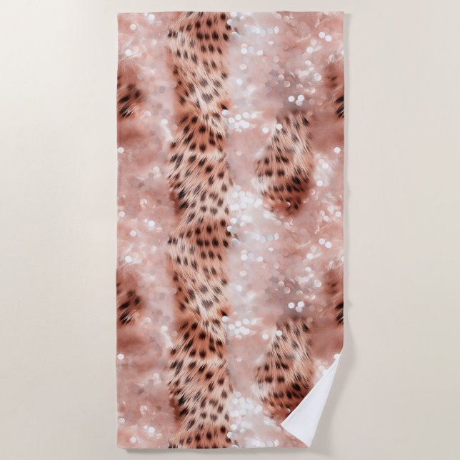 Rose Gold Blush Pink Leopard Beach Towel (Front)