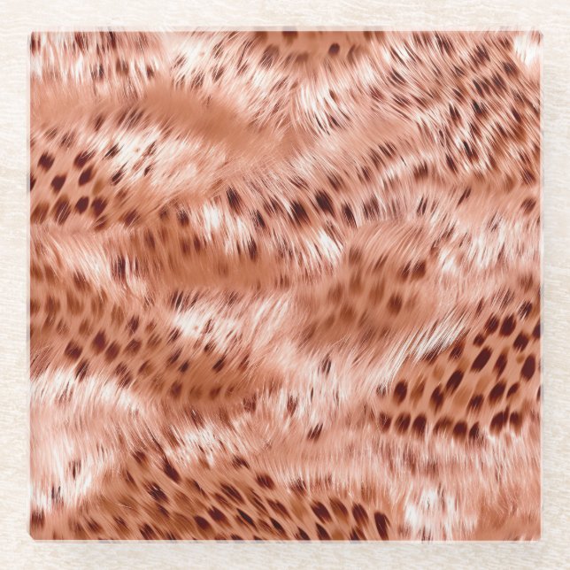 Rose Gold Blush Pink Leopard Glass Coaster (Front)