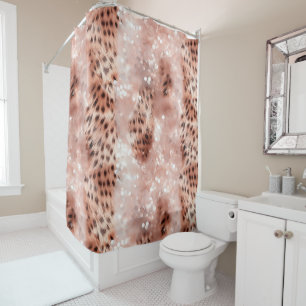 Rose Gold Blush Pink Leopard Sparkle Shower Curtain