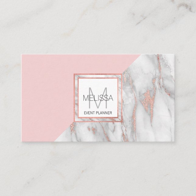 Rose Gold Blush Pink Marble Grey Feminine Business Card (Front)