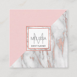 Rose Gold Blush Pink Marble Grey Feminine Square Business Card