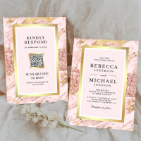 Rose Gold Blush Pink Marble QR Code Wedding 