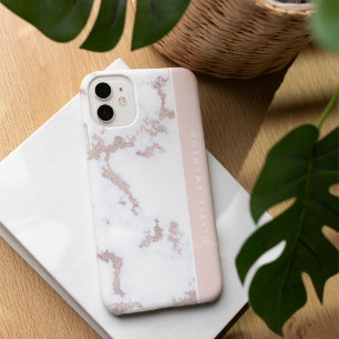 Rose Gold & Blush Pink Marble Subtle Personalised iPhone 16 Case