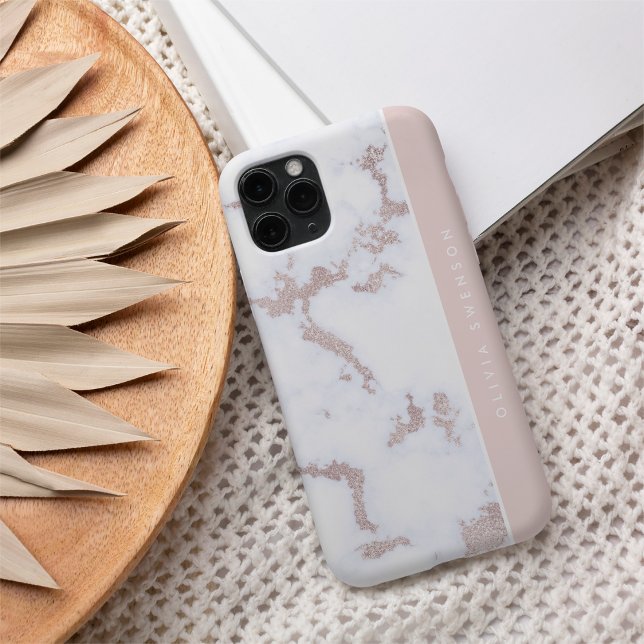 Rose Gold & Blush Pink Marble Subtle Personalised iPhone 16 Case (Creator Uploaded)