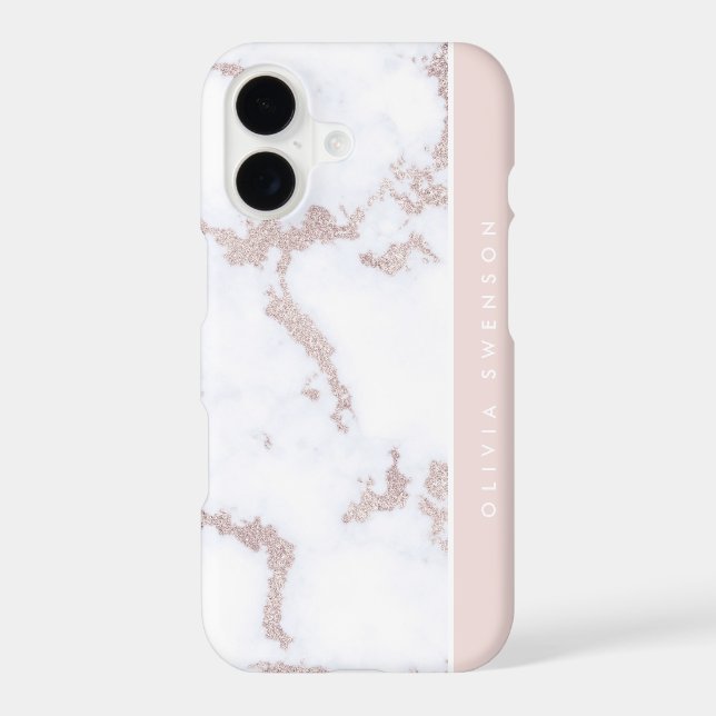 Rose Gold & Blush Pink Marble Subtle Personalised iPhone Case (Back)