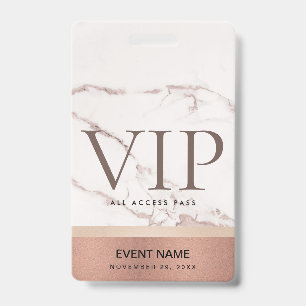 ROSE GOLD BLUSH PINK MARBLE VIP EVENT ACCESS PASS ID BADGE