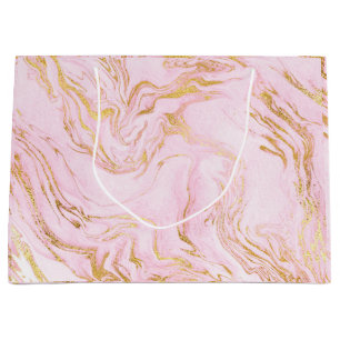 Rose Gold Blush Pink Marble White Abstract Glam Large Gift Bag