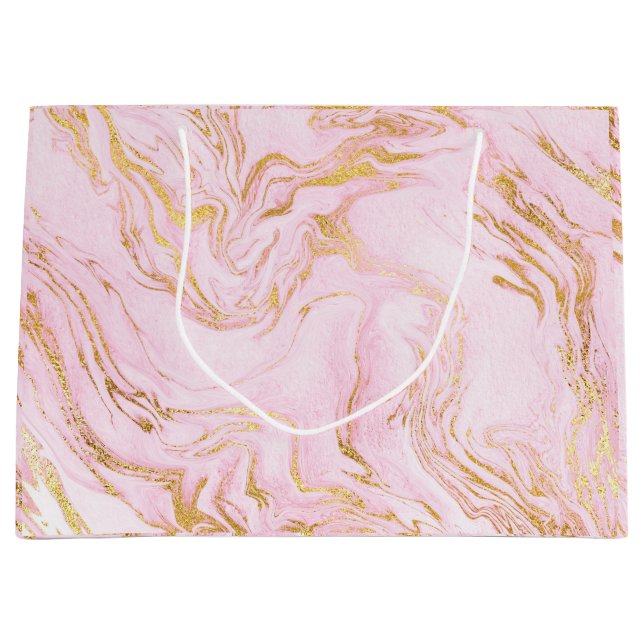Rose Gold Blush Pink Marble White Abstract Glam Large Gift Bag (Front)