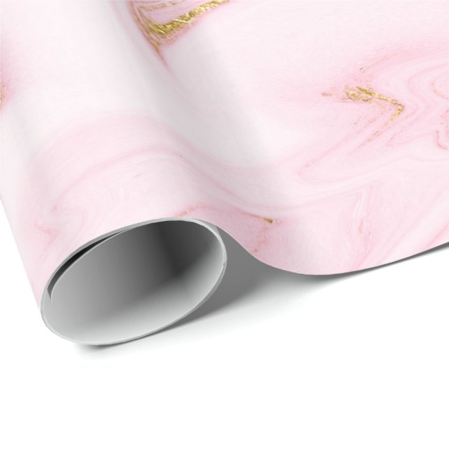 Rose Gold Blush Pink Marble White Abstract Metal Wrapping Paper (Roll Corner)
