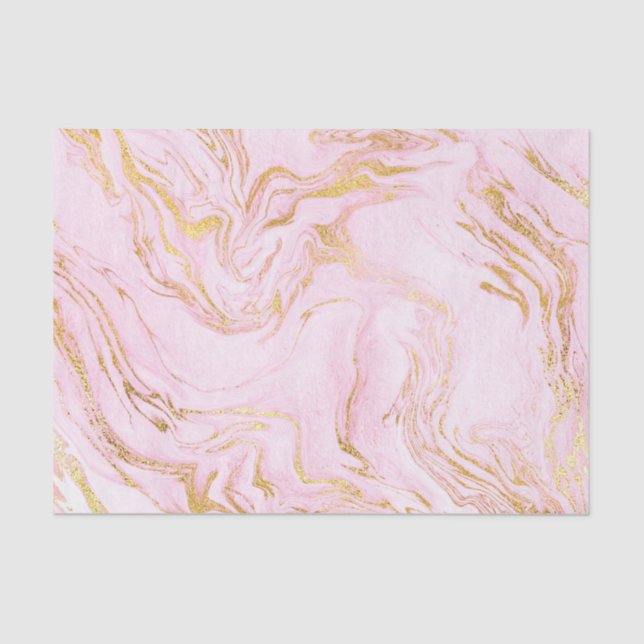 Rose Gold Blush Pink Marble White Abstract Metalli Tissue Paper (Front)