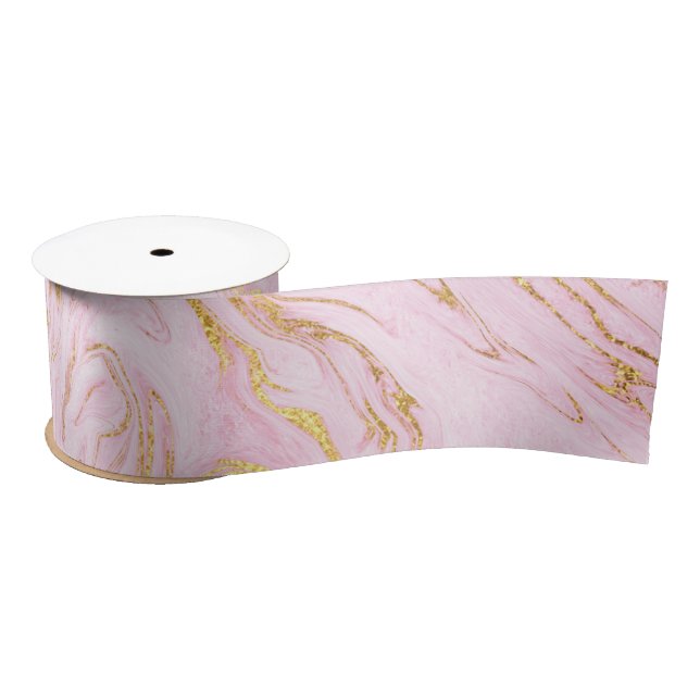 Rose Gold Blush Pink Marble White Abstract White Satin Ribbon (Spool)
