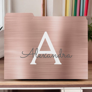 Rose Gold Blush Pink Metallic Foil Monogram File Folder