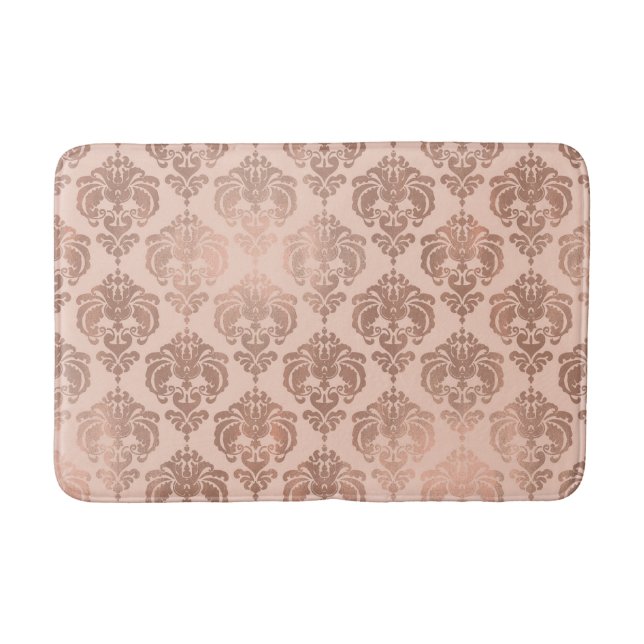 Rose Gold Blush Pink Modern Glam Damask Bath Mat (Front)