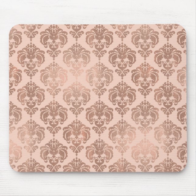 Rose Gold Blush Pink Modern Glam Damask Mouse Mat (Front)