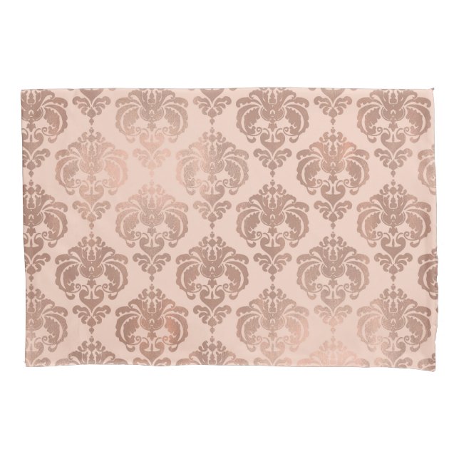 Rose Gold Blush Pink Modern Glam Damask Pillowcase (Front)
