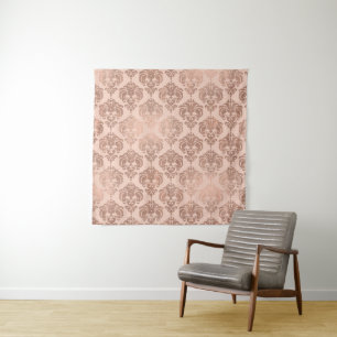 Rose Gold Blush Pink Modern Glam Damask Tapestry