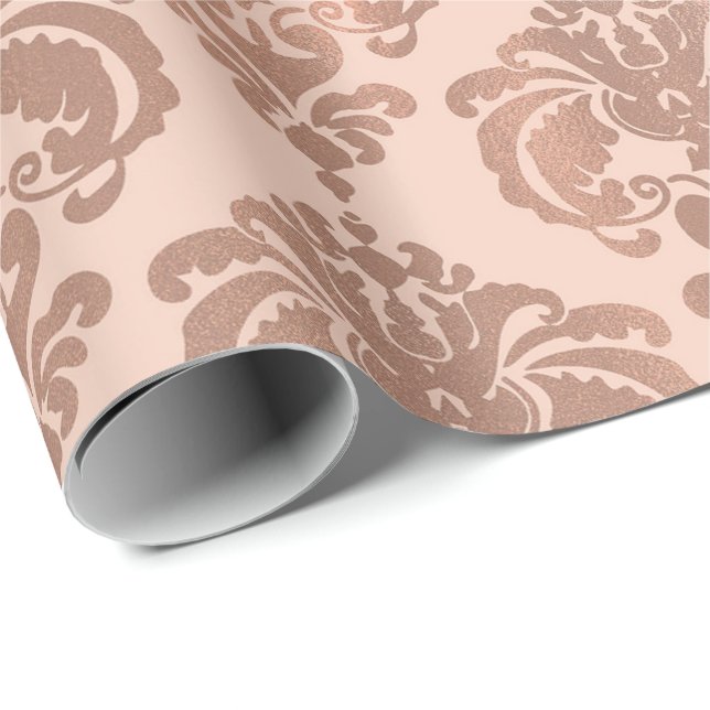 Rose Gold Blush Pink Modern Glam Damask Wrapping Paper (Roll Corner)