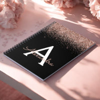 Rose Gold Blush Pink Monogram Black Glitter