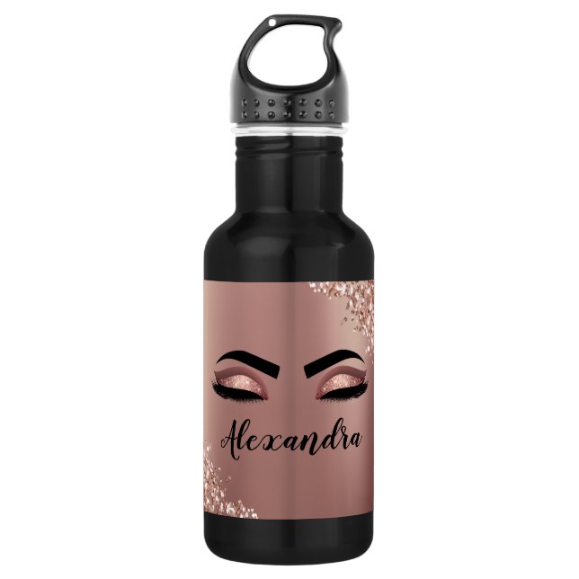 Rose Gold Blush Pink Monogram Glitter Eyelashes 532 Ml Water Bottle (Front)