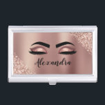 Rose Gold Blush Pink Monogram Glitter Eyelashes Business Card Holder<br><div class="desc">Rose Gold - Blush Pink Faux Foil Metallic Sparkle Glitter Brushed Metal Monogram Name and Initial Eyelashes (Lashes), Eyelash Extensions and Eyes Business Card Holder. This makes the perfect sweet 16 birthday, wedding, bridal shower, anniversary, baby shower or bachelorette party gift for someone decorating her room in trendy cool style....</div>