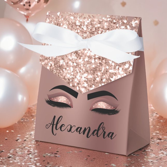 Rose Gold Blush Pink Monogram Glitter Eyelashes Favour Box (Creator Uploaded)