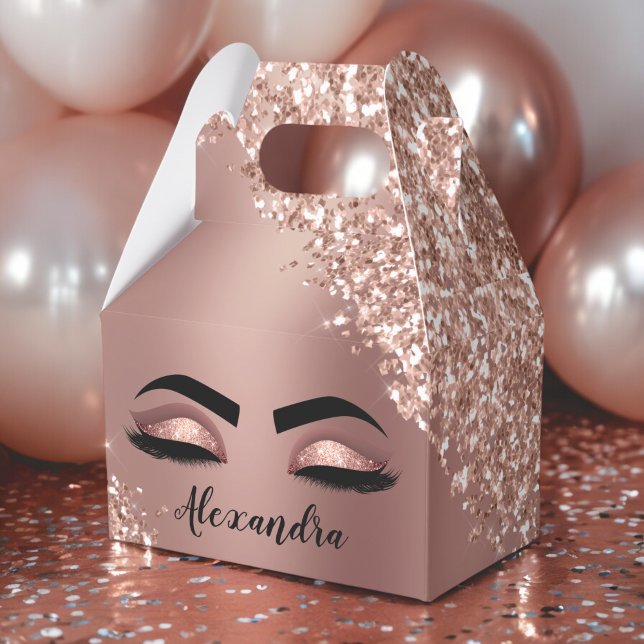 Rose Gold Blush Pink Monogram Glitter Eyelashes Favour Box (Creator Uploaded)