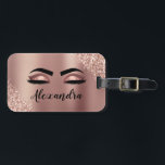 Rose Gold Blush Pink Monogram Glitter Eyelashes Luggage Tag<br><div class="desc">Rose Gold - Blush Pink Faux Foil Metallic Sparkle Glitter Brushed Metal Monogram Name and Initial Eyelashes (Lashes), Eyelash Extensions and Eyes Luggage Bag Tag. The design makes the perfect sweet 16 birthday, wedding, bridal shower, anniversary, baby shower or bachelorette party gift for someone looking for a trendy cool style....</div>
