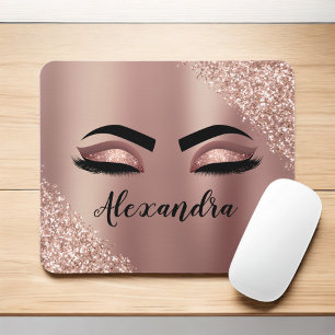 Rose Gold Blush Pink Monogram Glitter Eyelashes Mouse Mat