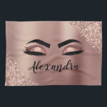 Rose Gold Blush Pink Monogram Glitter Eyelashes Tea Towel<br><div class="desc">Rose Gold - Blush Pink Faux Foil Metallic Sparkle Glitter Brushed Metal Monogram Name and Initial Eyelashes (Lashes),  Eyelash Extensions and Eyes Kitchen Towel. The design makes the perfect sweet 16 birthday,  wedding,  bridal shower,  anniversary,  baby shower or bachelorette party gift for someone looking for a trendy cool style.</div>