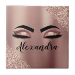 Rose Gold Blush Pink Monogram Glitter Eyelashes Tile<br><div class="desc">Rose Gold - Blush Pink Faux Foil Metallic Sparkle Glitter Brushed Metal Monogram Name and Initial Eyelashes (Lashes),  Eyelash Extensions and Eyes Decorative Tile. The design makes the perfect sweet 16 birthday,  wedding,  bridal shower,  anniversary,  baby shower or bachelorette party gift for someone looking for a trendy cool style.</div>