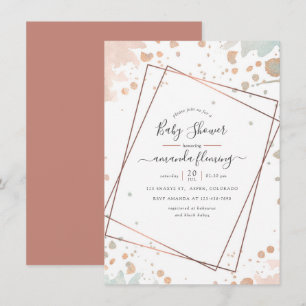 Rose Gold & Blush Pink Paint Geometric Baby Shower Invitation