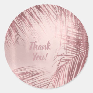 Rose Gold Blush Pink Palm Trees Tropical Wedding Classic Round Sticker